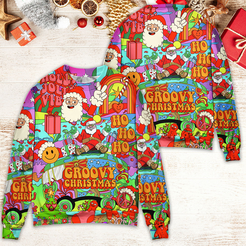 Christmas Hippie Santa Bus Peace Sweater For Winter Parties Seasonal Adventures And Relaxed Everyday Styling