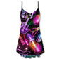 Christmas Guitar Neon Amazing V-Neck Sleeveless Cami Dress For Festivals Travel And Relaxed Casual Summer Wear