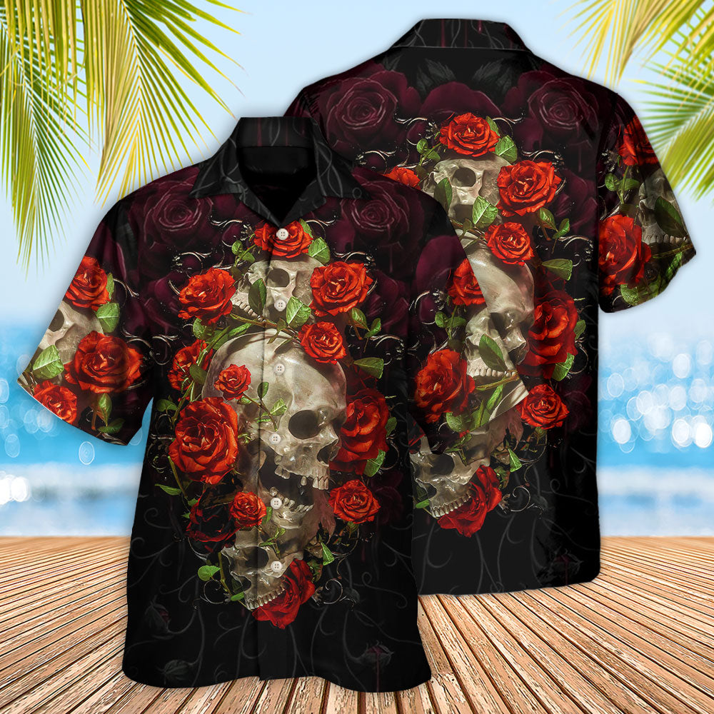 Dark Skull Rose Artistic Hawaiian Shirt Design Detail For Sunny Adventures And Casual Wear