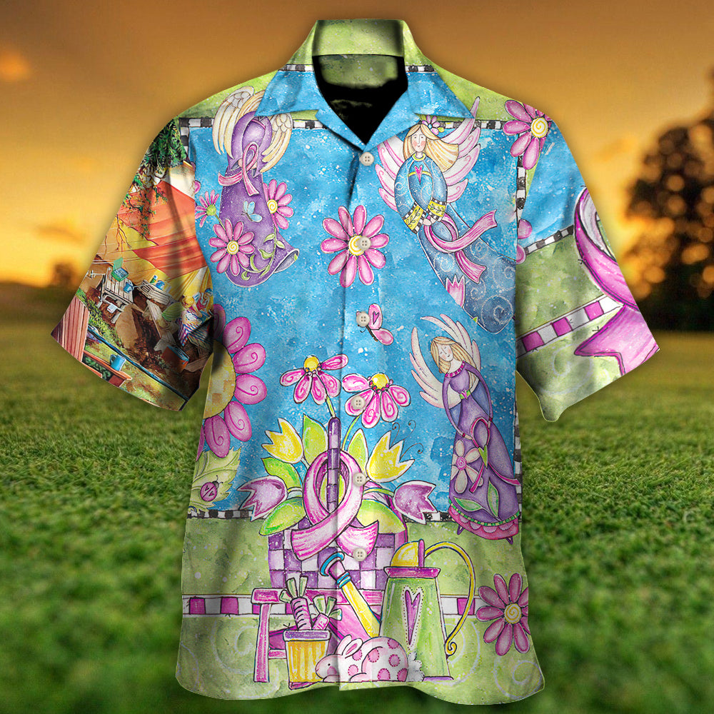 Pink Breast Cancer Courage Angel Ribbon Hawaiian Shirt For Summer Events And Casual Outdoor Wear