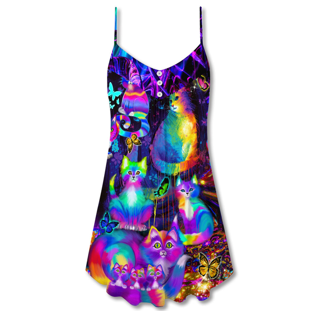 Confident Cat Style V-Neck Sleeveless Cami Dress For Sunny Getaways Outdoor Events And Everyday Summer Fashion