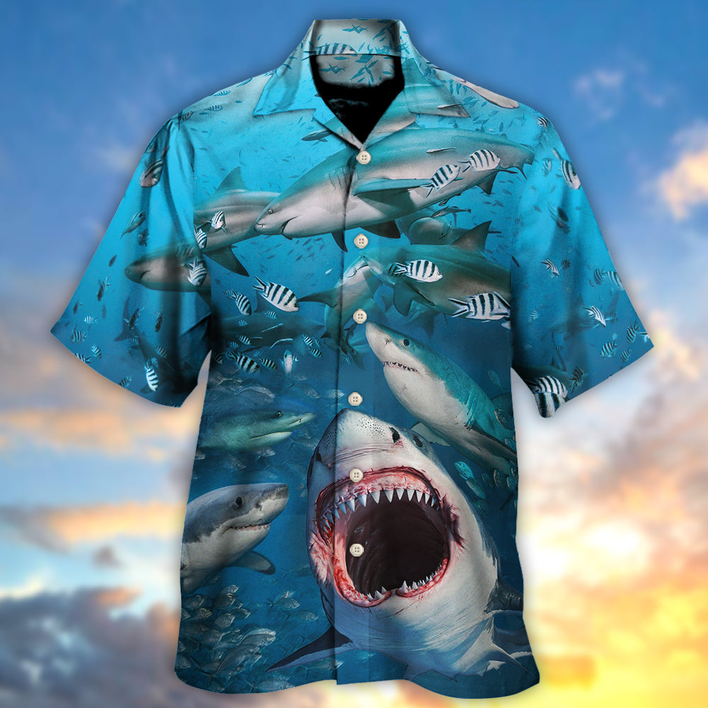 Shark Hunt Packs Hawaiian Shirt Pattern View For Lightweight Everyday Style