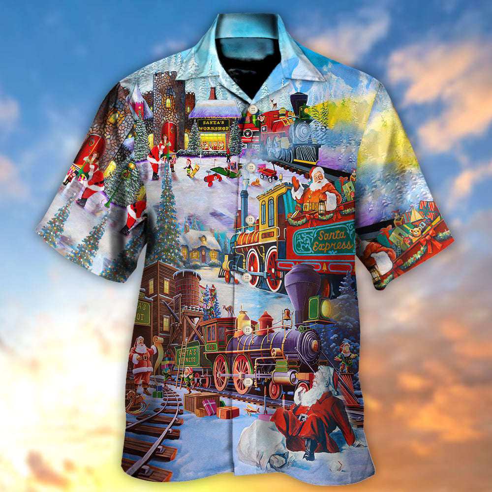 Christmas Holiday Santa Train Hawaiian Shirt Tropical Styling View For Weekend Trips