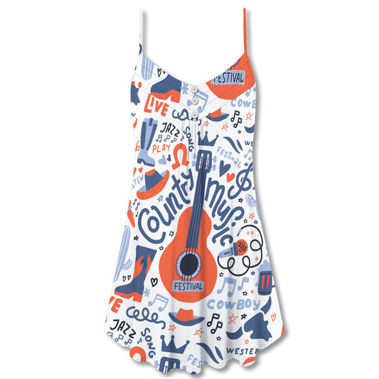 Country Guitar Music Festival – Women's Summer Sleeveless V-Neck Camisole Dress