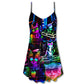 Cool DJ Cat Life V-Neck Sleeveless Cami Dress For Festival Weekends Parties And Artistic Everyday Outfits