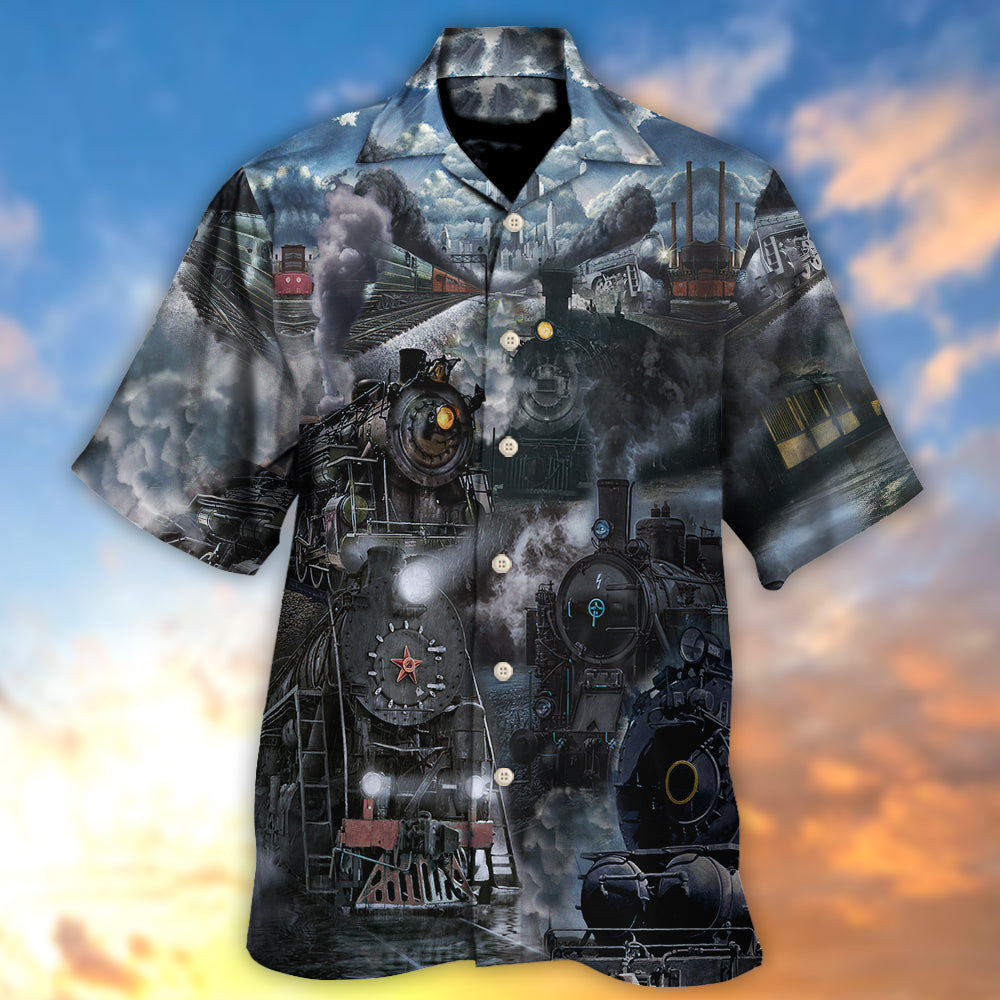 Train Emerging Cloud Steam Middle Hawaiian Shirt Relaxed Style View For Casual Outings