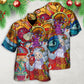 Colorful Christmas Santa Hawaiian Shirt Relaxed Style View For Coastal Travel