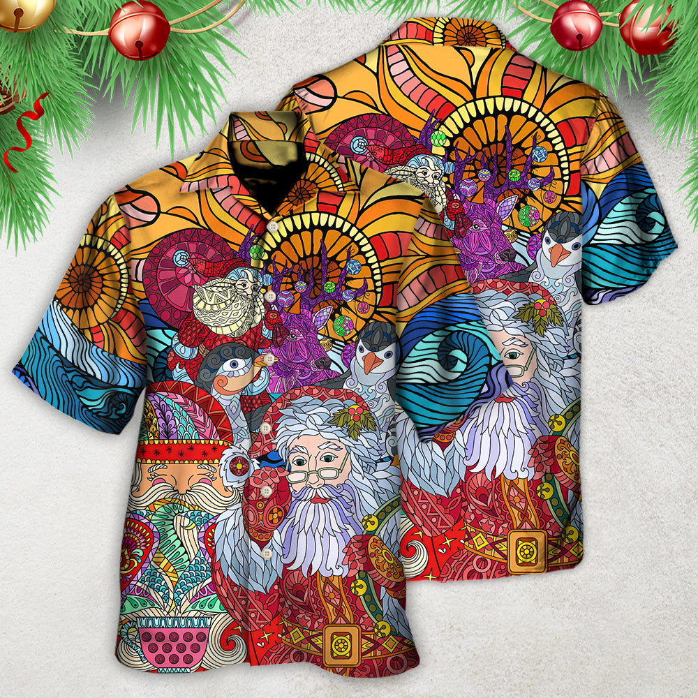 Colorful Christmas Santa Hawaiian Shirt Relaxed Style View For Coastal Travel