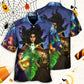 Dark Halloween Witch Ghost Enchanted Forest Hawaiian Shirt Design Detail For Beach Days And Holiday Travel