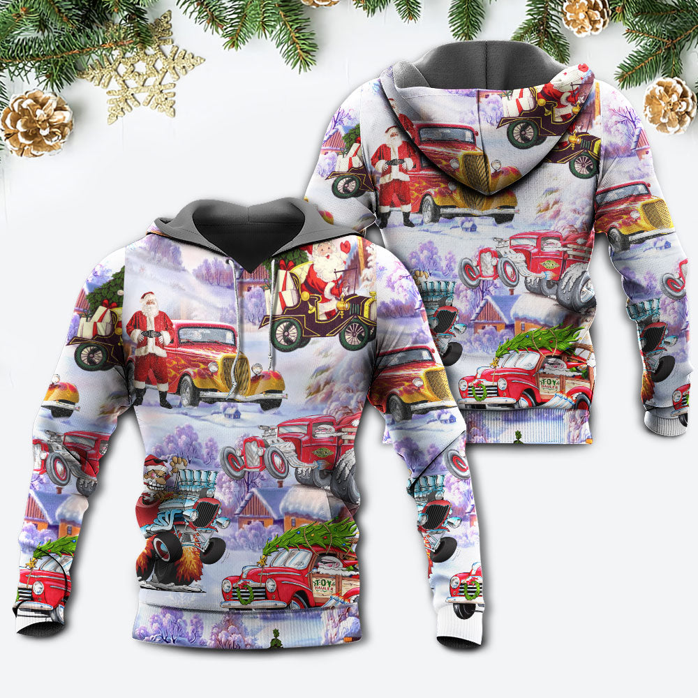 Santa Hot Rod Christmas Tree Hoodie For Winter Adventures Family Gatherings And Festive Everyday Style