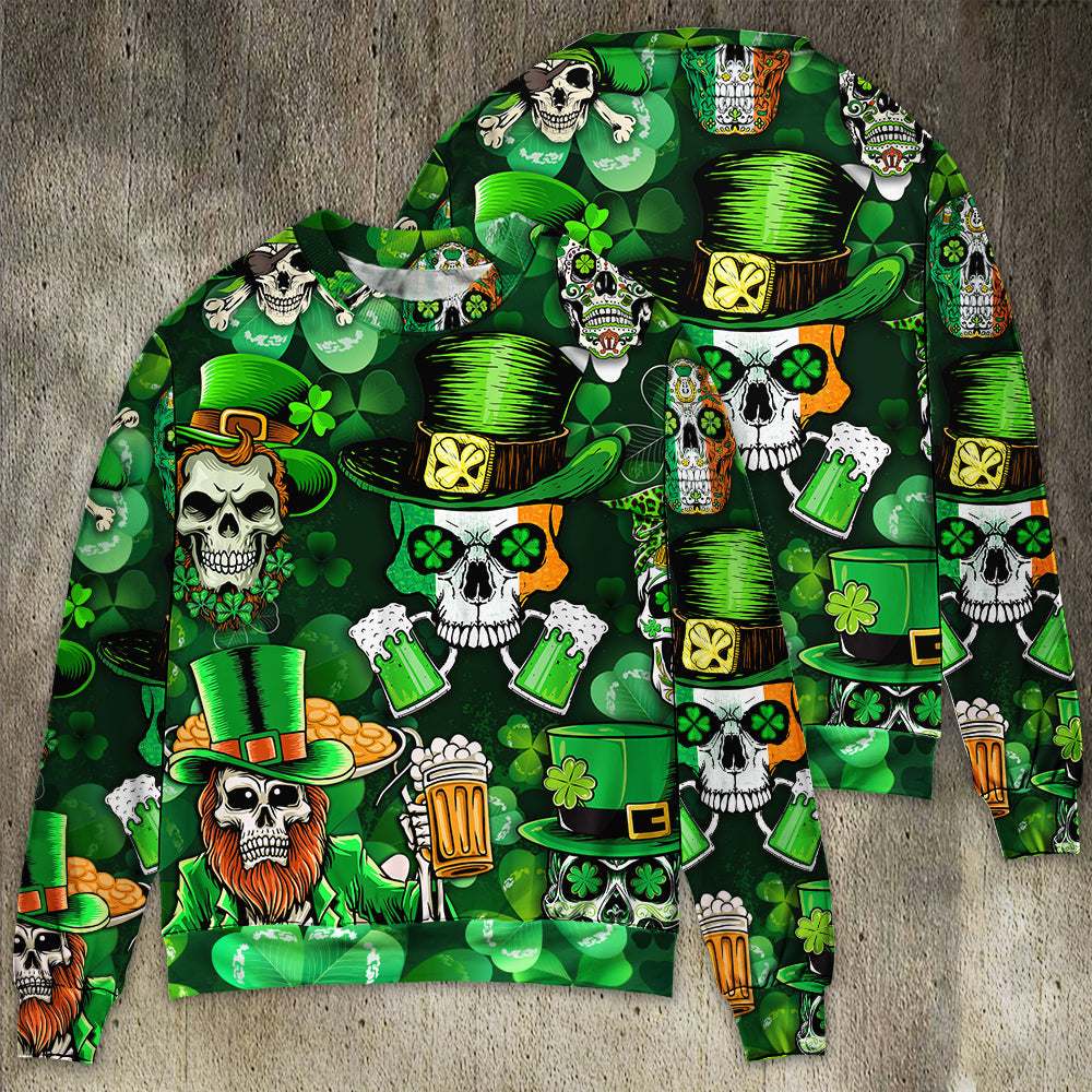 Irish Skull St Patrick Green Light Sweater For Art Lovers Holidays Parties And Comfortable Wear