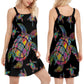 Hippie Turtle Love Ocean V-Neck Sleeveless Cami Dress For Vacations And Artistic Everyday Fashion