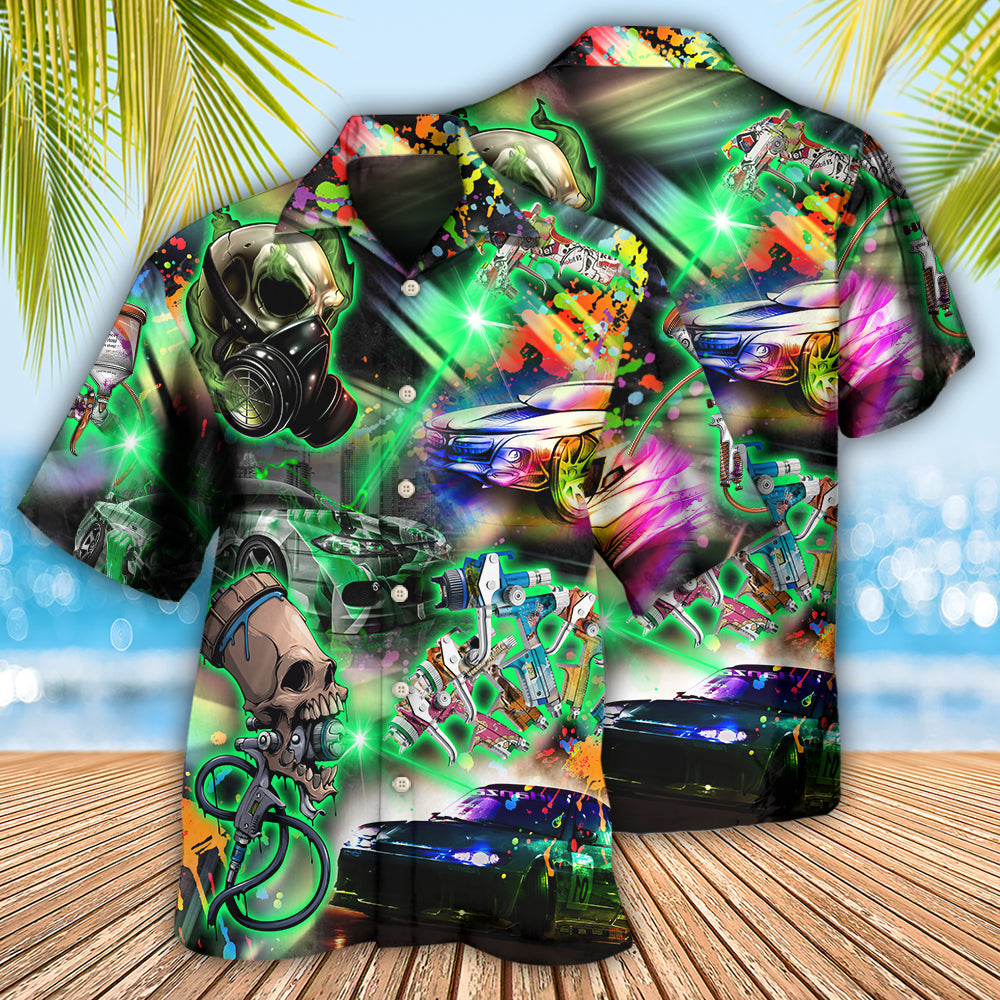 Colorful Auto Body Painter Skull Hawaiian Shirt Front Pattern View For Resort Wear