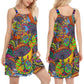 Hippie Peaceful Spirit Color Floral V-Neck Sleeveless Cami Dress For Vacations And Artistic Everyday Fashion