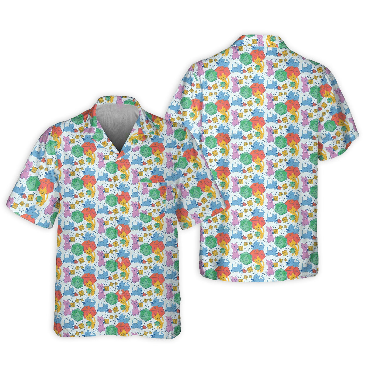 Fantasy Role Cat Dice Hawaiian Shirt Creative Print View For Summer Travel