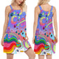 Hippie Planet Colorful Peaceful Spirit V-Neck Sleeveless Cami Dress For Beach Travel And Free Spirited Outfits