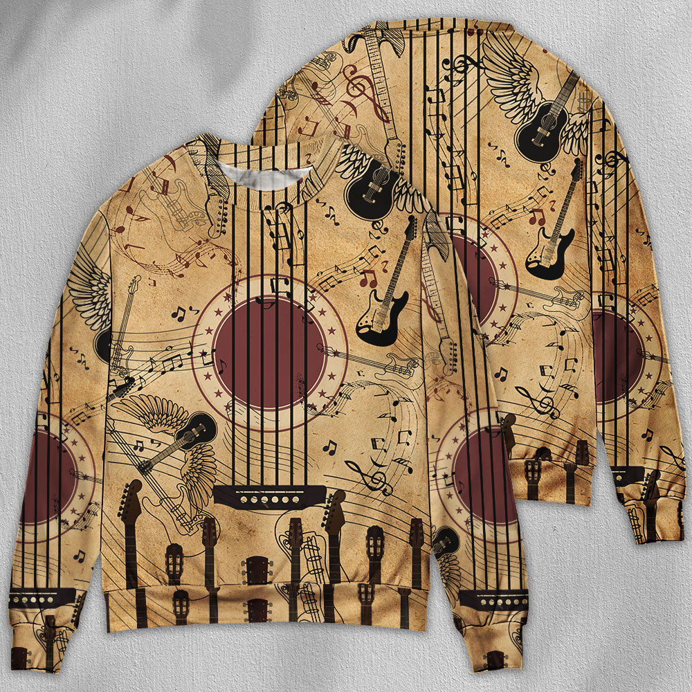 Vintage Guitar Music Sweater For Concert Outings Weekend Travel And Relaxed Everyday Styling