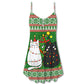 Christmas Meowy Cat Tree Fun – Women's Summer Sleeveless V-Neck Camisole Dress