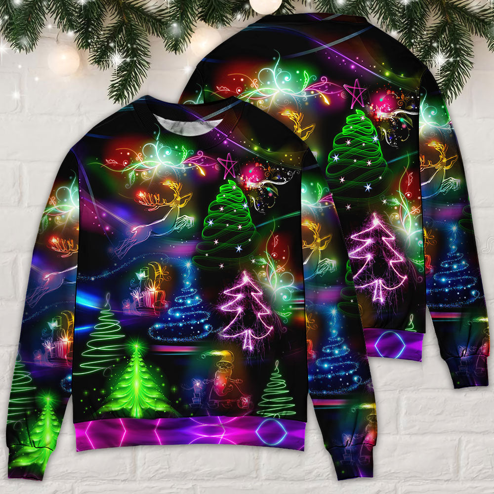 Christmas Neon Tree And Snowman Sweater For Festive Family Events Casual Wear And Holiday Gift Giving