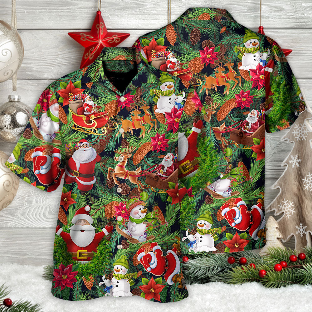 Festive Christmas Santa Snowman Hawaiian Shirt Tropical Styling View For Island Holidays