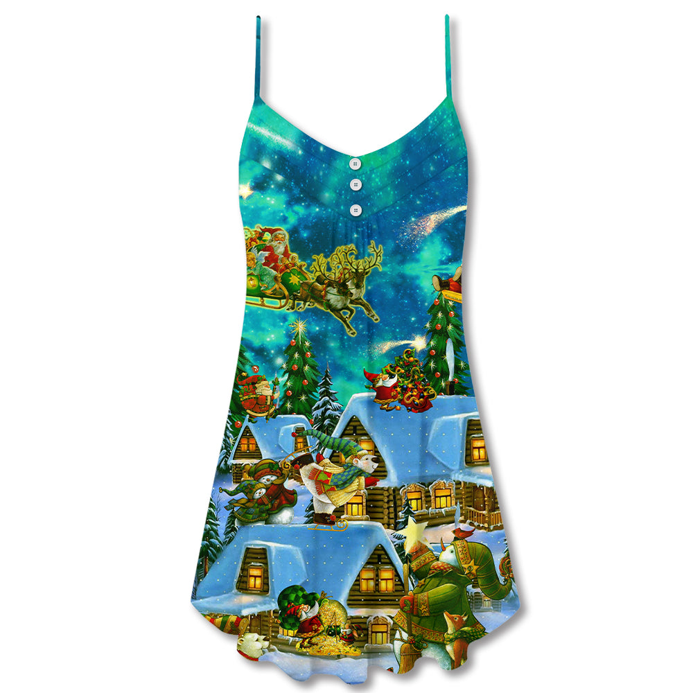 Christmas Magical Night V-Neck Sleeveless Cami Dress For Summer Events And Comfortable Everyday Style