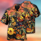 Dark Skull Halloween Pumpkin Hawaiian Shirt Artwork Detail For Tropical Trips And Casual Outings
