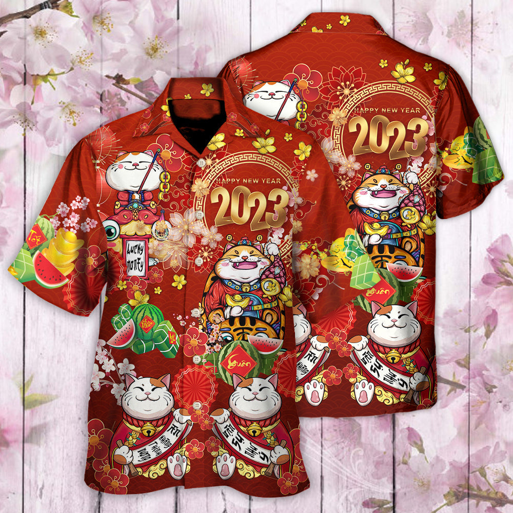 Lunar New Year Cat Hawaiian Shirt Artwork View For Resort Wear