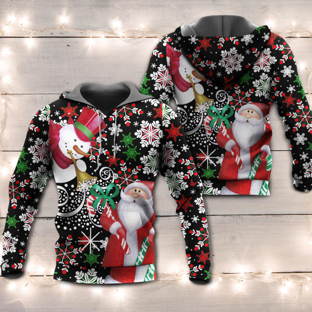 Christmas Snowy Day Santa Snowman Hoodie For Winter Adventures Family Gatherings And Festive Everyday Style