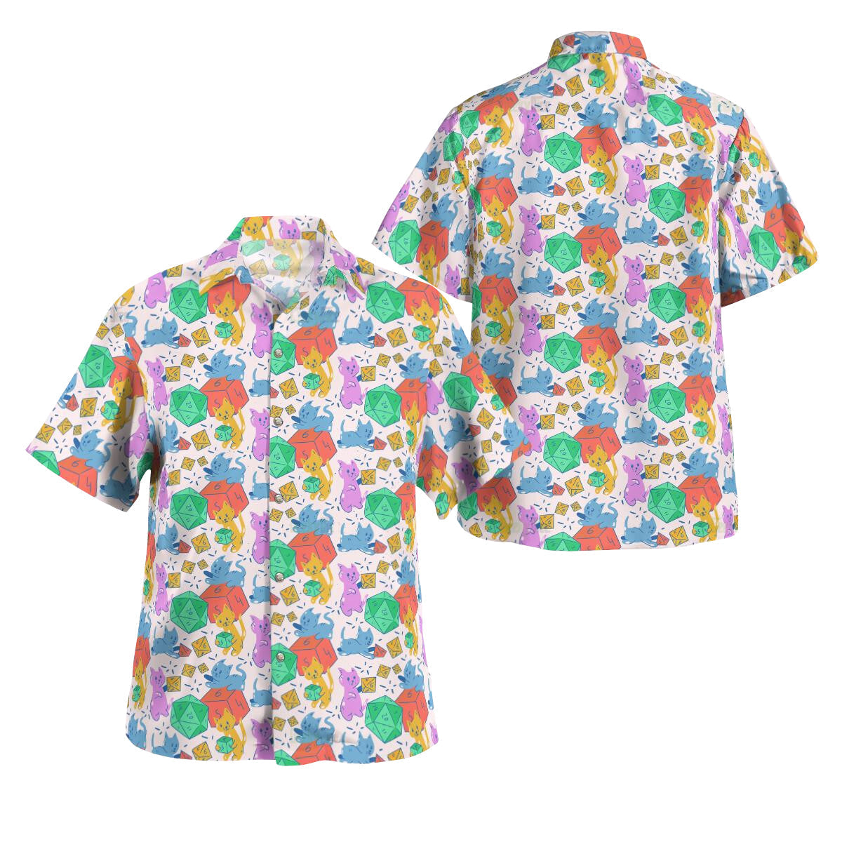 Fantasy Role Cat Dice Hawaiian Shirt Summer Design Detail For Warm Weather Events