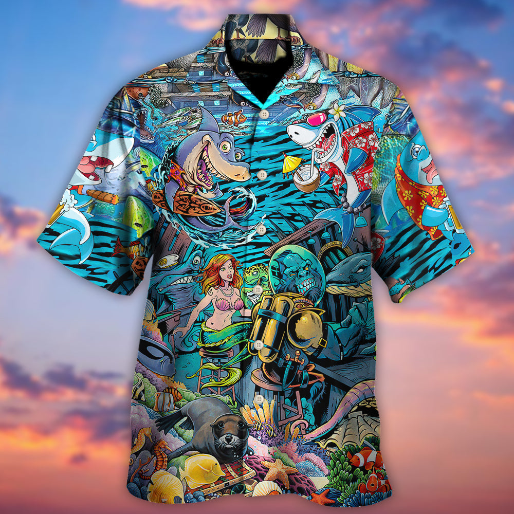 Shark Bar Animal Underwater Hawaiian Shirt Design Detail For Sunny Adventures And Casual Wear