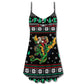 Christmas Santa And Dragon V-Neck Sleeveless Cami Dress For Vacations And Casual Warm Weather Wear