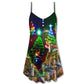 Christmas Lighthouse Merry Holiday V-Neck Sleeveless Cami Dress For Festive Events And Casual Summer Styling