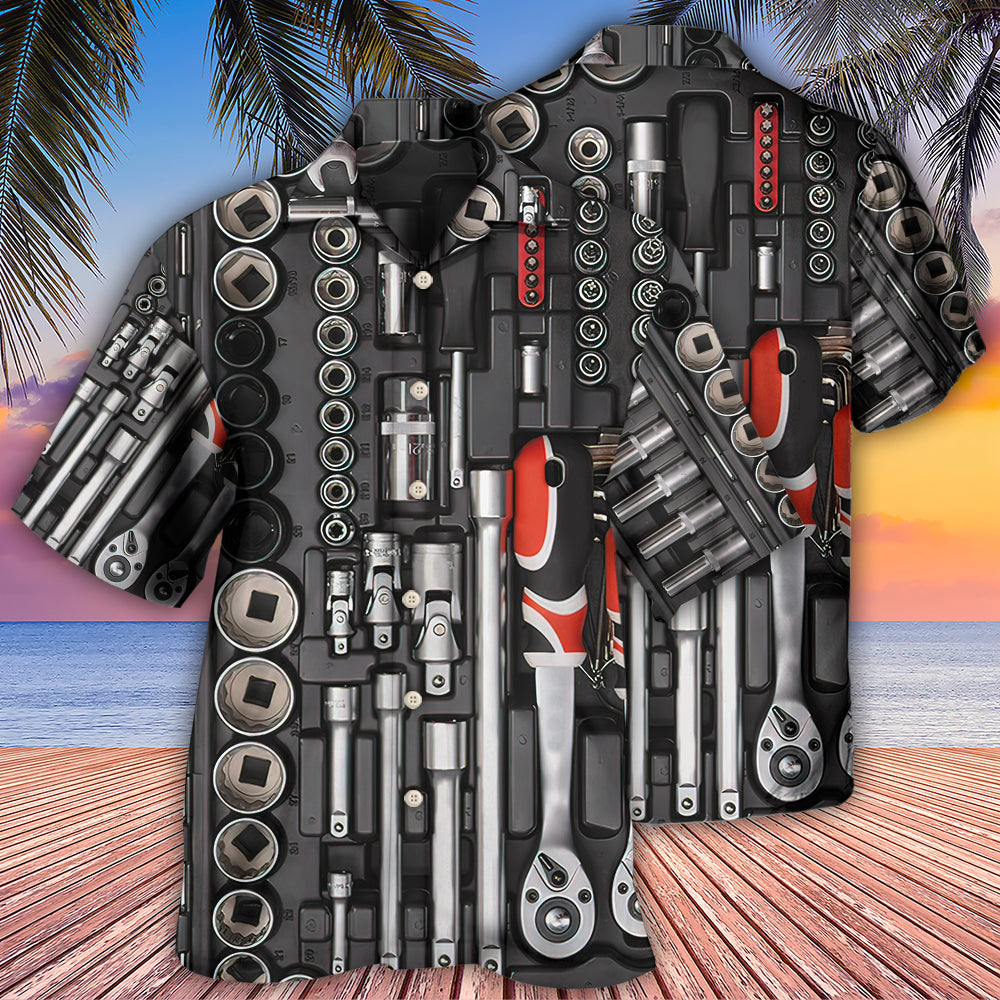 Mechanic Toolbox Amazing Hawaiian Shirt Pattern Detail For Vacation Travel And Daily Wear
