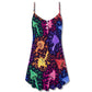 Mushroom Galaxy Rainbow Colorful V-Neck Sleeveless Cami Dress For Summer Events And Comfortable Everyday Style