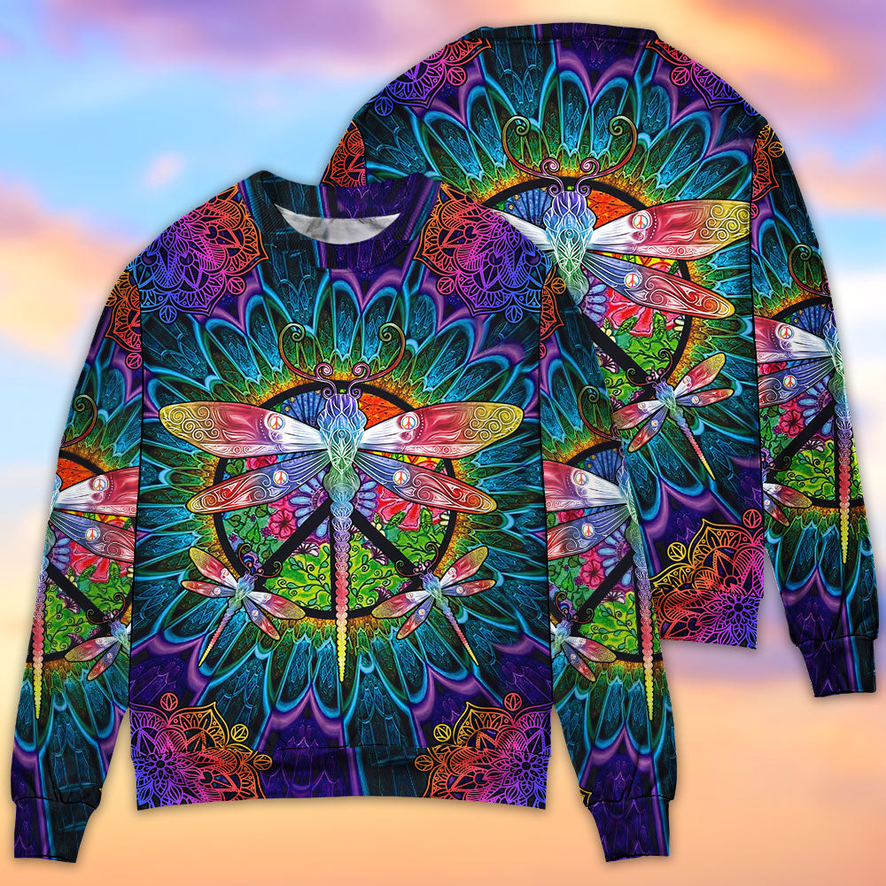 Hippie Colorful Dragonfly Mandala Sweater For Psychedelic Art Fans Outdoor Events And Distinctive Gifts