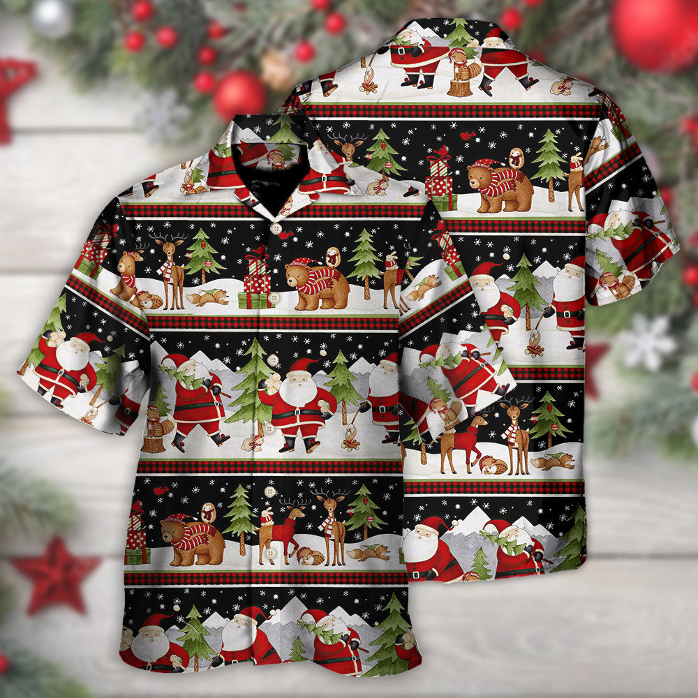 Christmas Santa Reindeer Bear Hawaiian Shirt Detailed Pattern View For Outdoor Gatherings