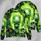 Green Skull Fearless Spirit Sweater For Fantasy Fans Casual Outings And Weekend Adventures