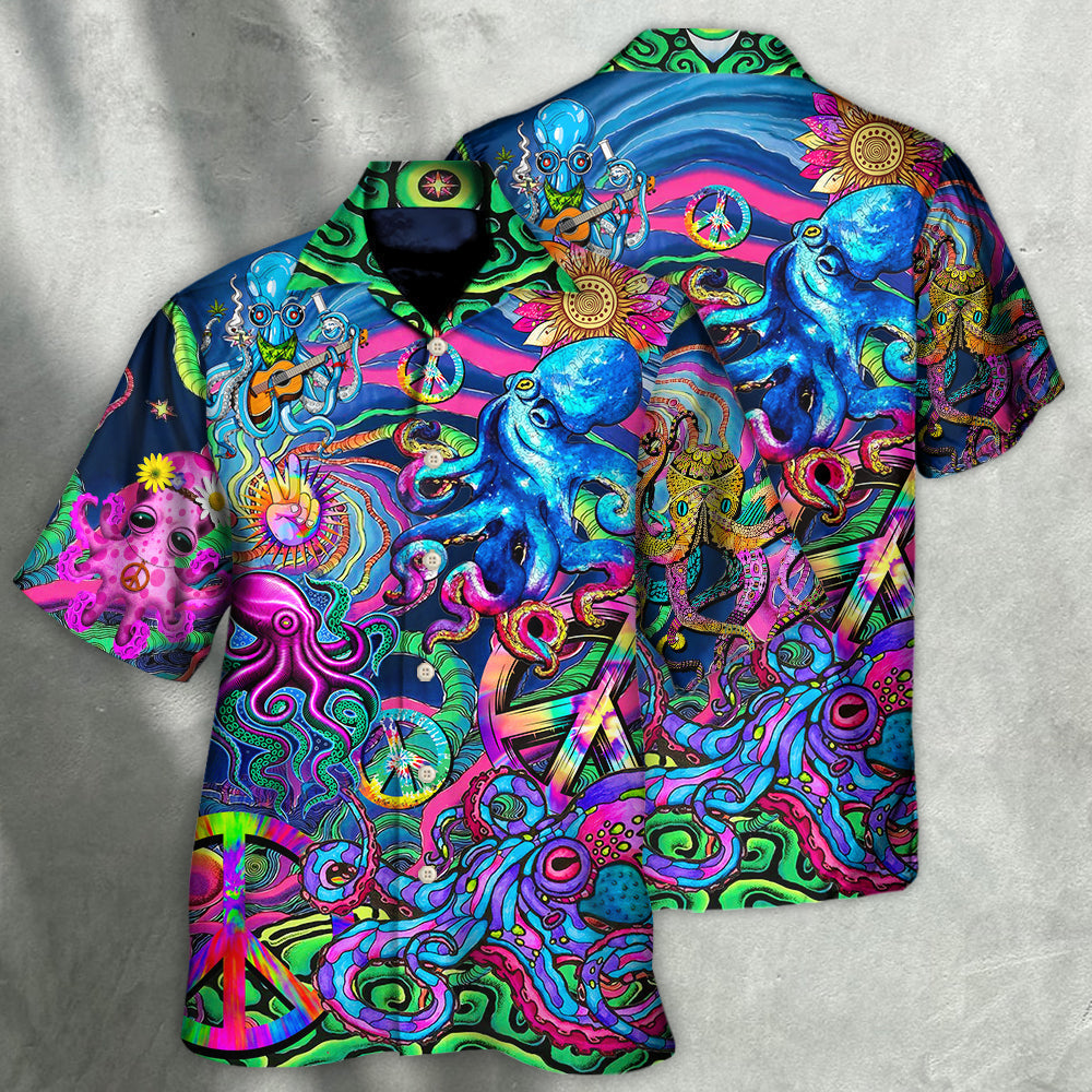 Bohemian Funny Colorful Octopus Tie Dye Hawaiian Shirt Artwork View For Weekend Travel And Beach Style