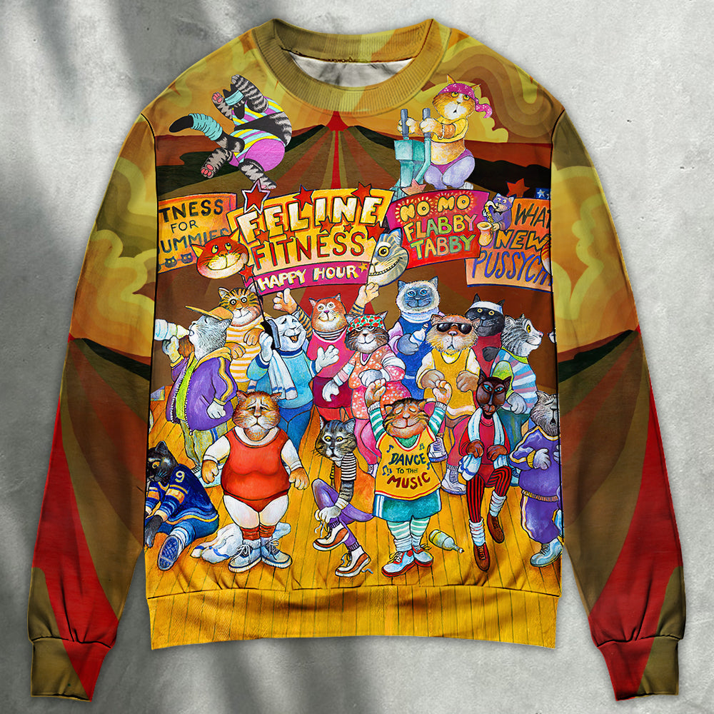 Funny Cat Aerobics Instructor Sweater For Nature Inspired Fashion Events And Relaxed Everyday Comfort