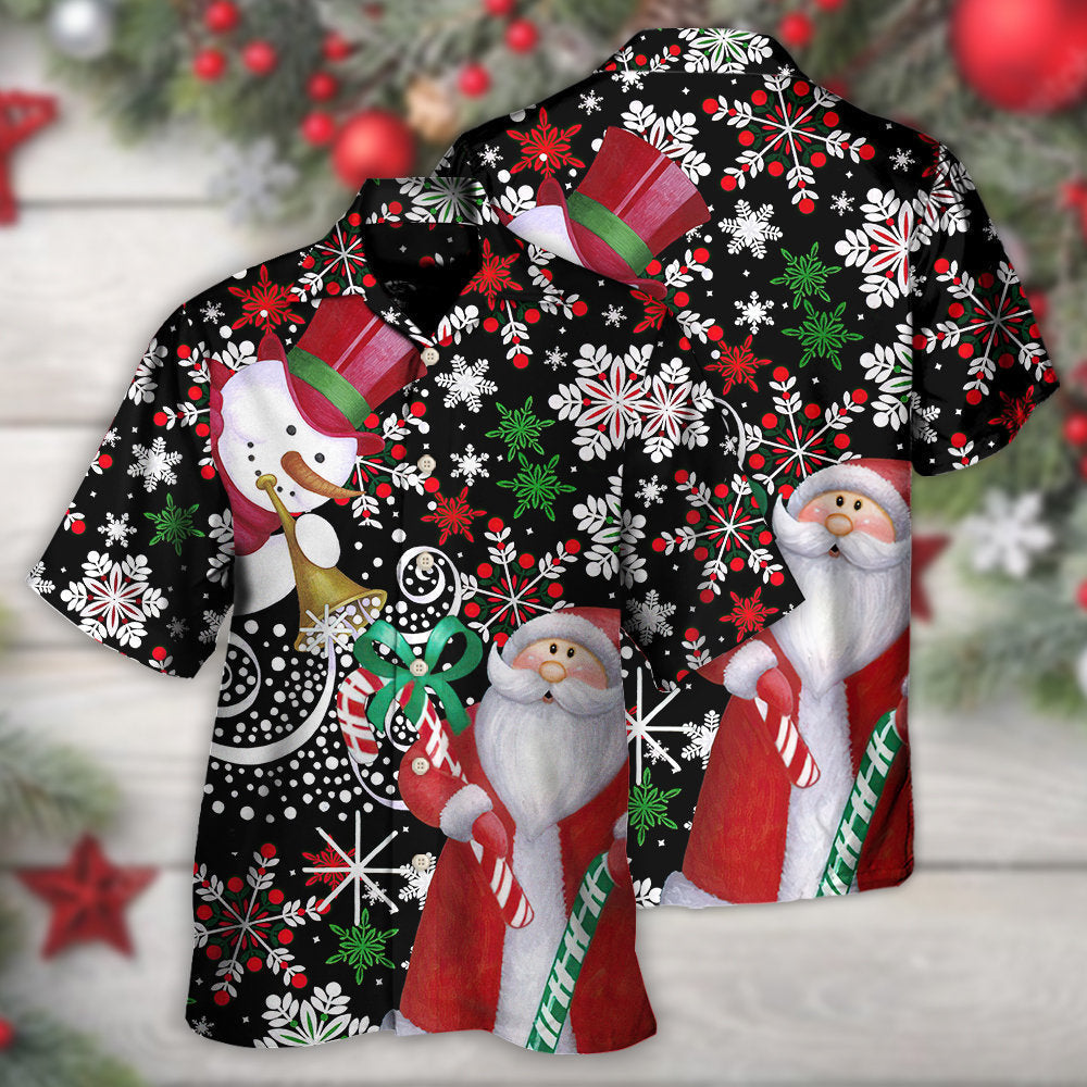 Christmas Santa Snowman Hawaiian Shirt Fabric Pattern Detail For Thoughtful Gifting