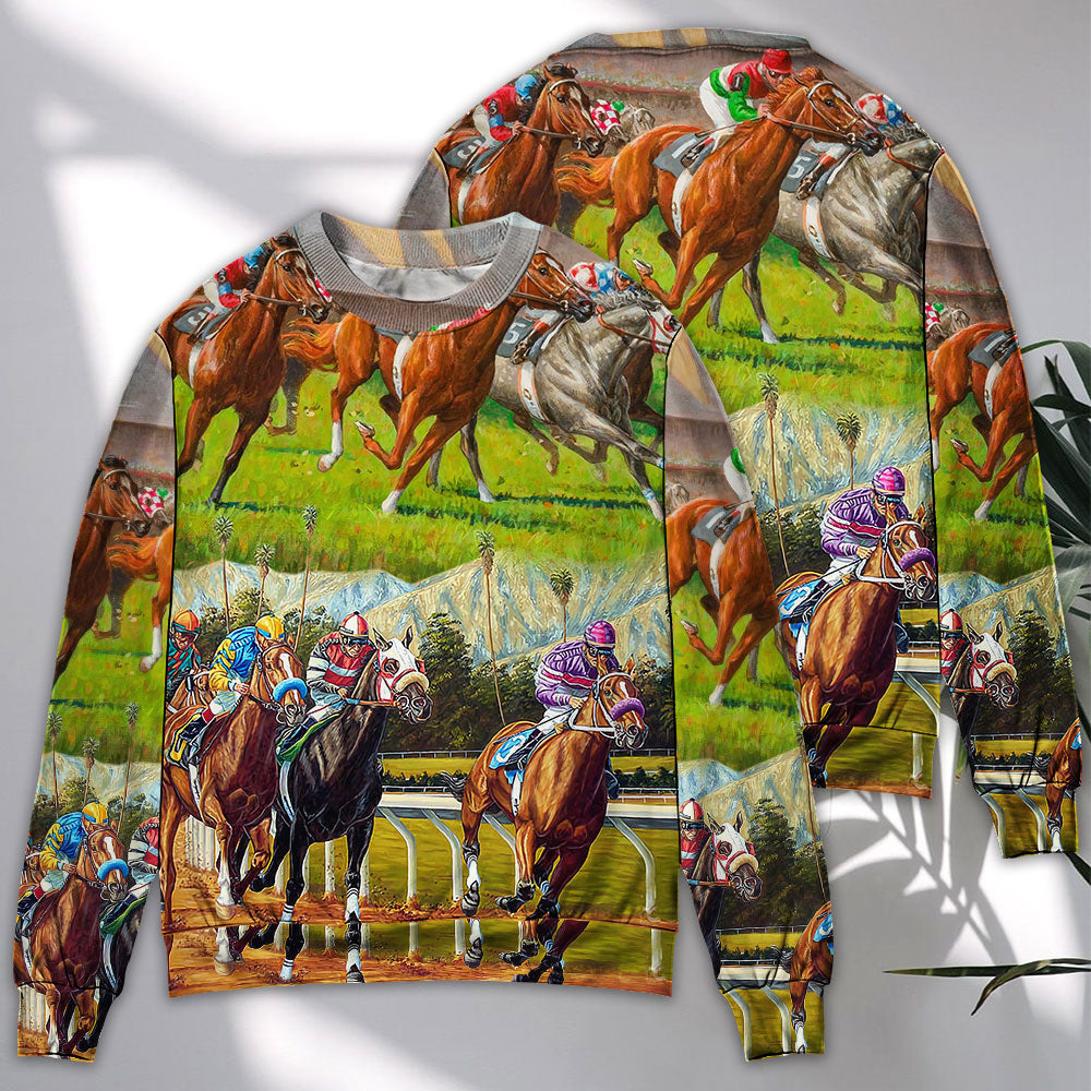 Horse Racing Forward Motion Sweater For Distinctive Animal Artwork Holidays And Thoughtful Gifts