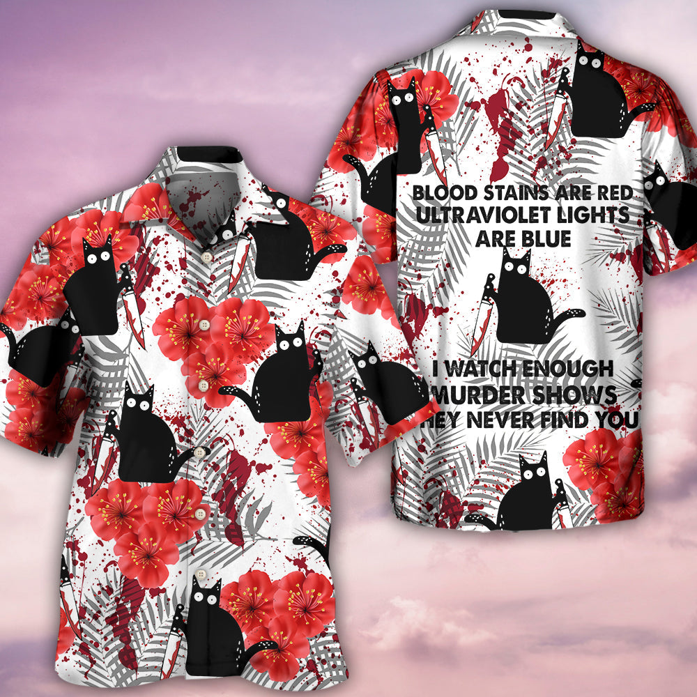 Black Cat Blood Stains Hawaiian Shirt For Summer Events And Casual Outdoor Wear