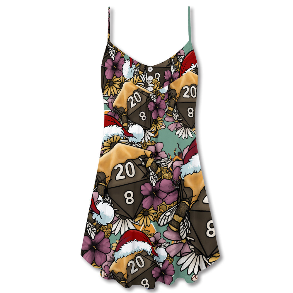 Christmas Honey Bee Dice Holiday Vibe V-Neck Sleeveless Cami Dress For Festive Events And Casual Summer Styling