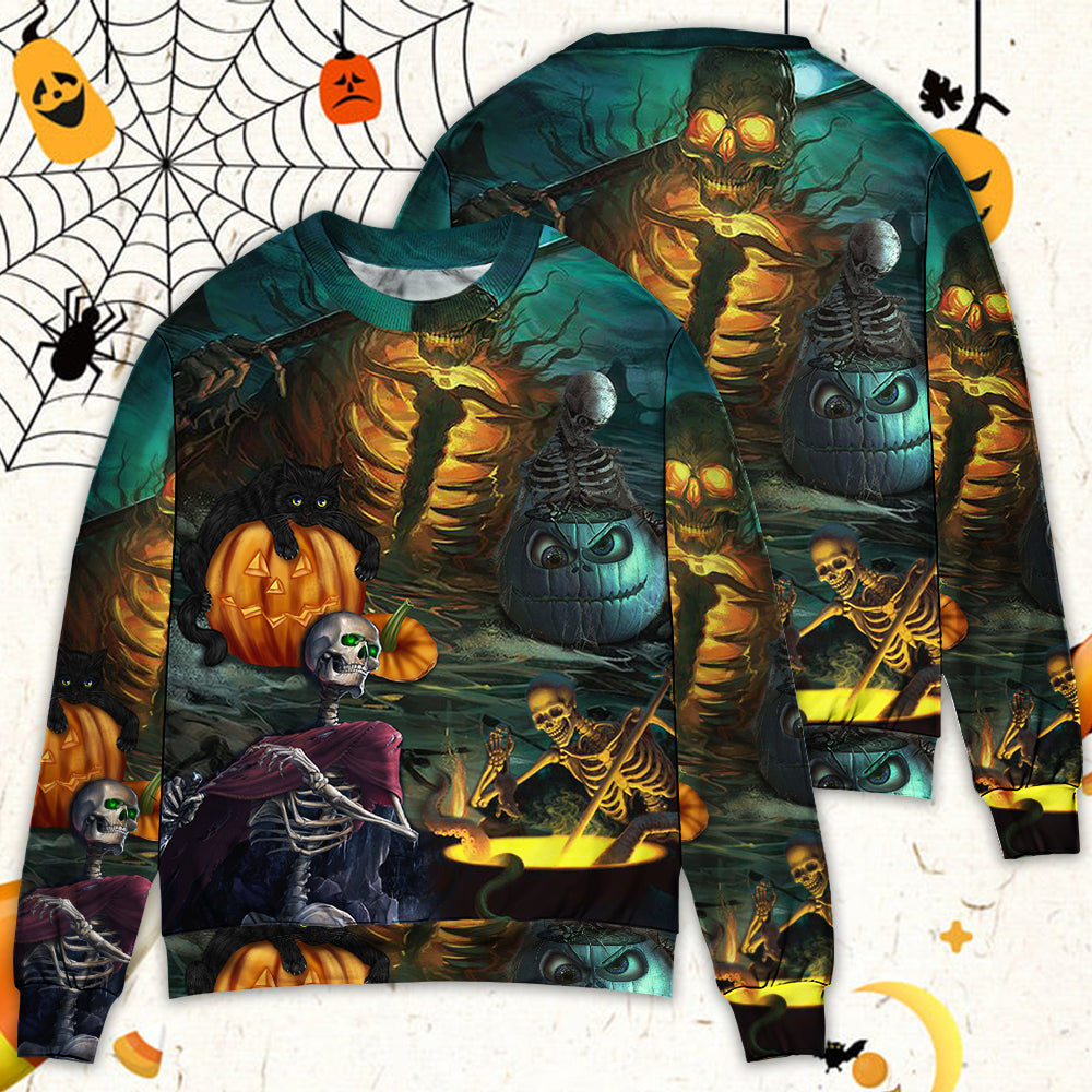 Halloween Skull Dark Night Sweater For Art Fans Travel Parties And Distinctive Casual Style
