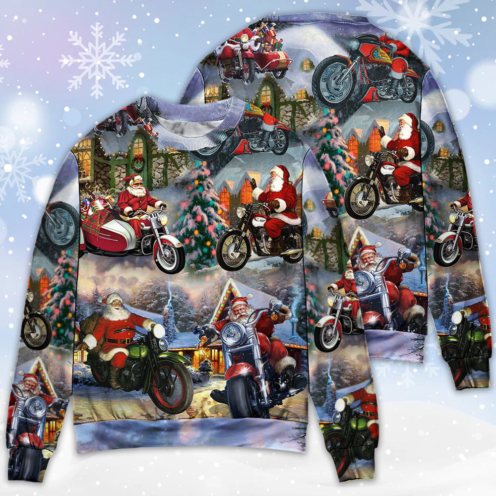 Christmas Santa Motorcycle Holiday Light Sweater For Winter Parties Seasonal Adventures And Relaxed Everyday Styling