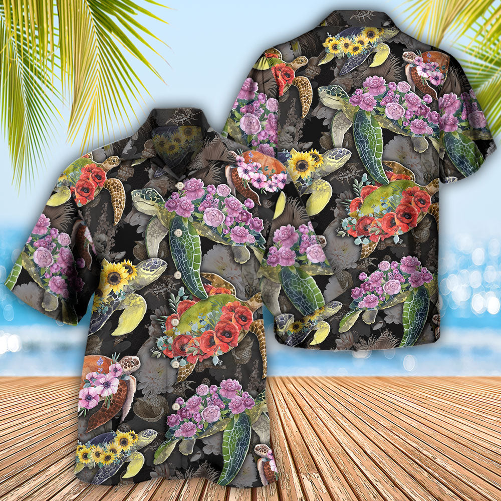 Floral Tropical Turtle Nature Hawaiian Shirt For Vacation Days And Relaxed Coastal Outings