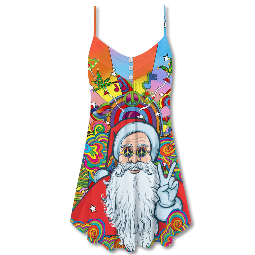 Christmas Hawaiian Hippie Santa Style V-Neck Sleeveless Cami Dress For Vacations And Casual Warm Weather Wear