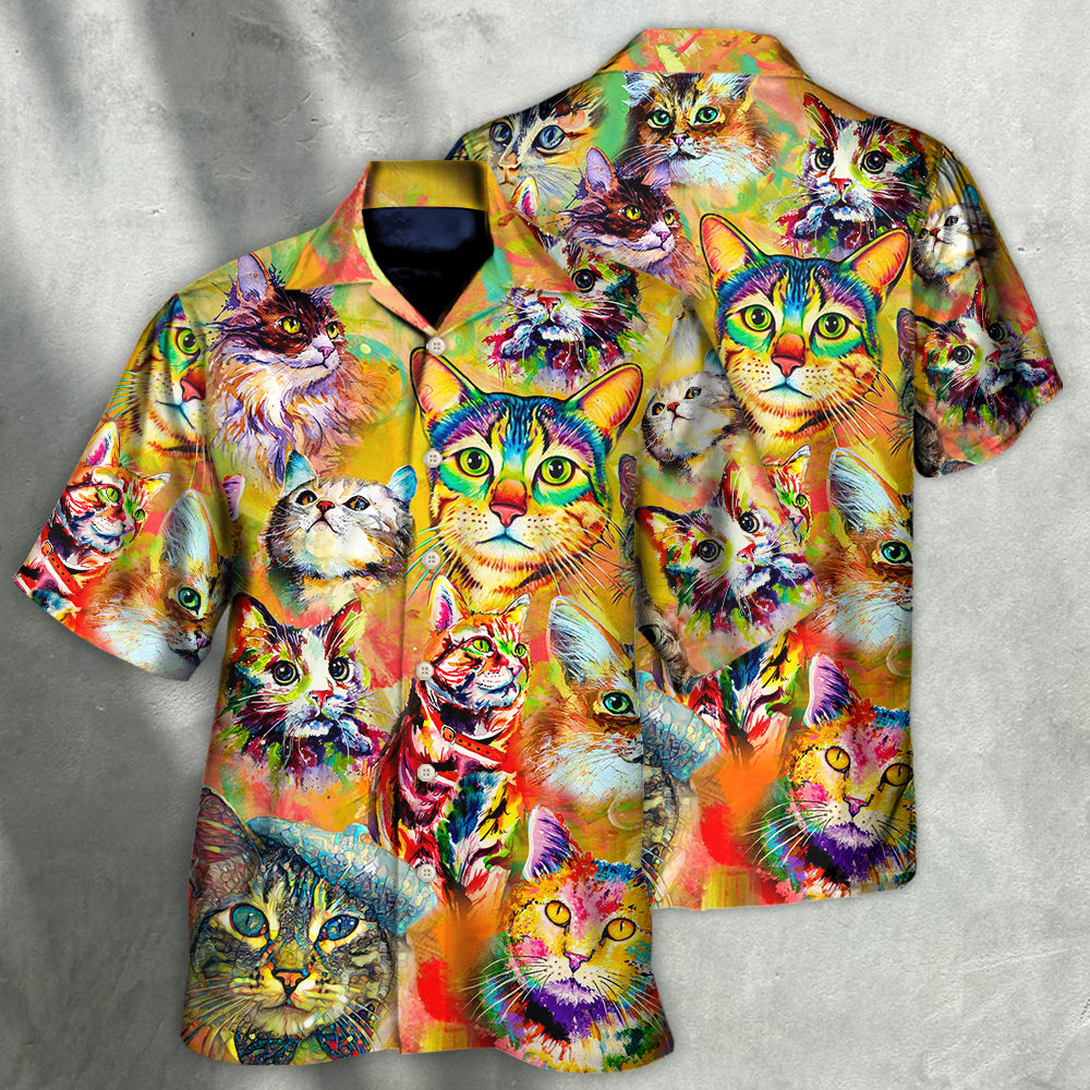 Funny Colorful Watercolor Cat Hawaiian Shirt For Warm Weather Adventures And Everyday Comfort