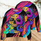 Skull And Moth Neon Night Sweater For Art Lovers Holidays Parties And Comfortable Wear