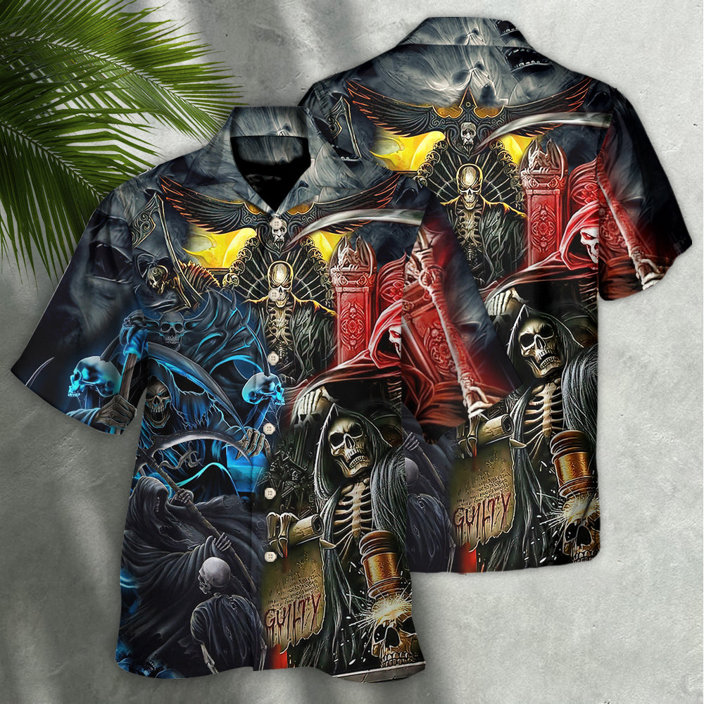 Gothic Dark Skull Hawaiian Shirt Collar And Front View For Weekend Trips